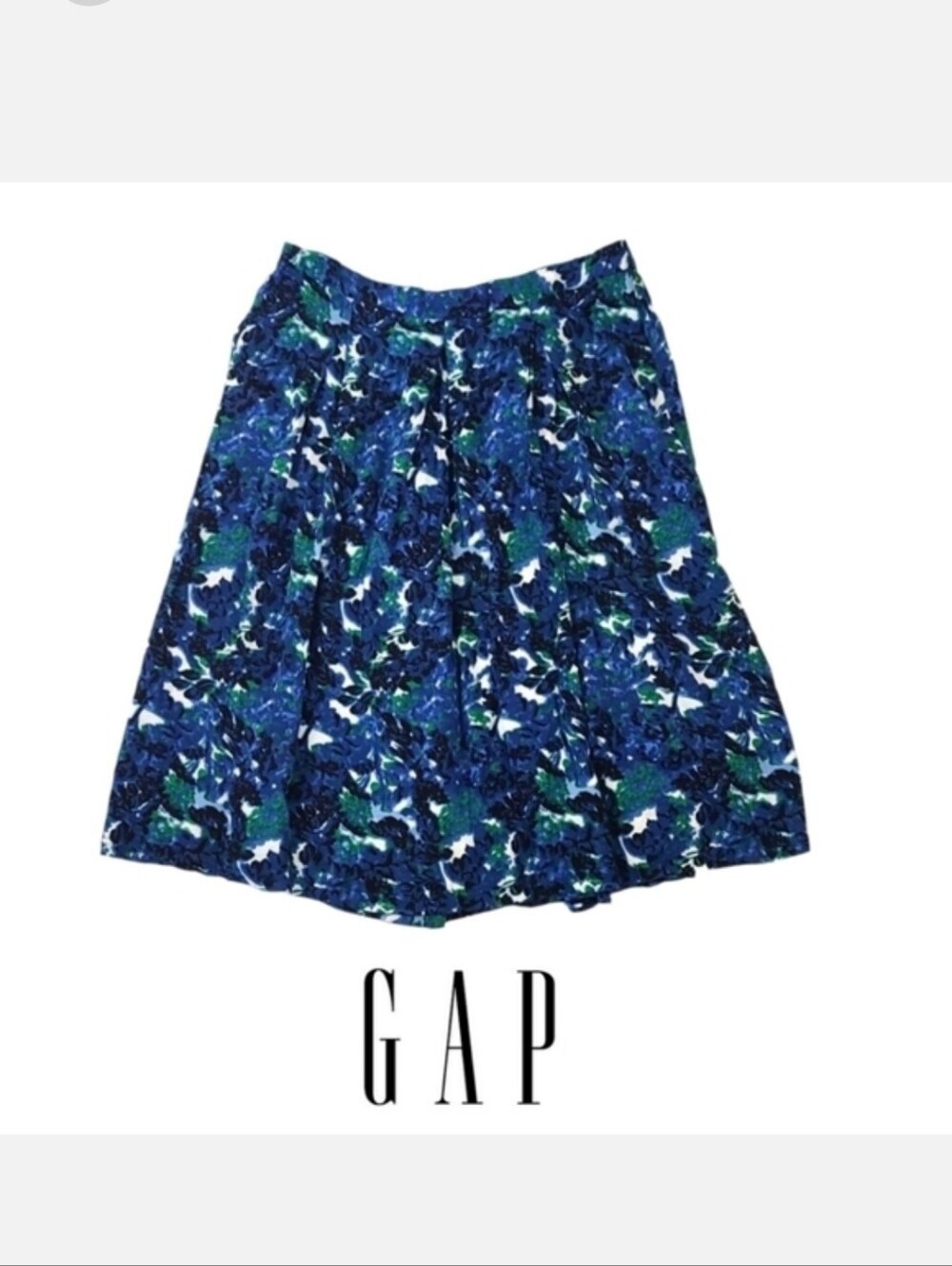 Gap  Vintage Viscose Soft Pleated Floral Midi Skirt in Blue Print, Size L